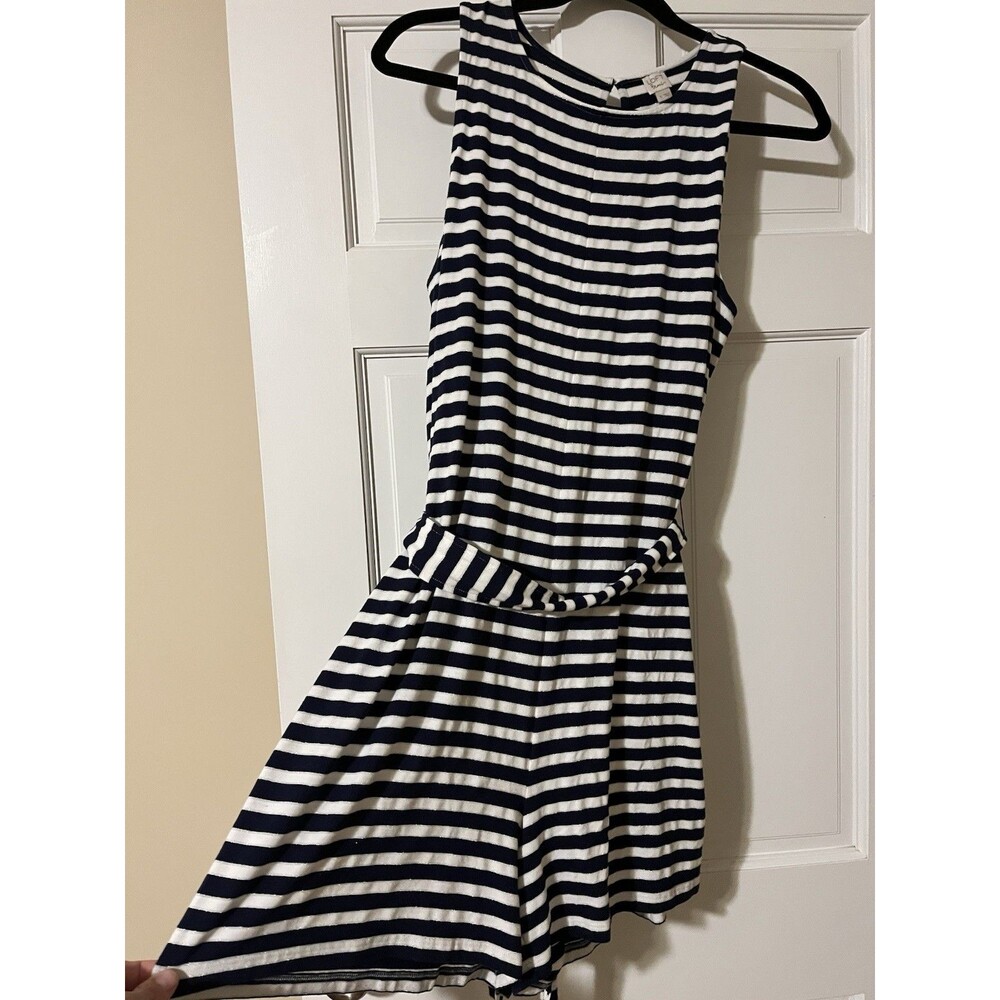 LOFT Beach Blue/White Striped Sleeveless Round Neck Romper Pockets S